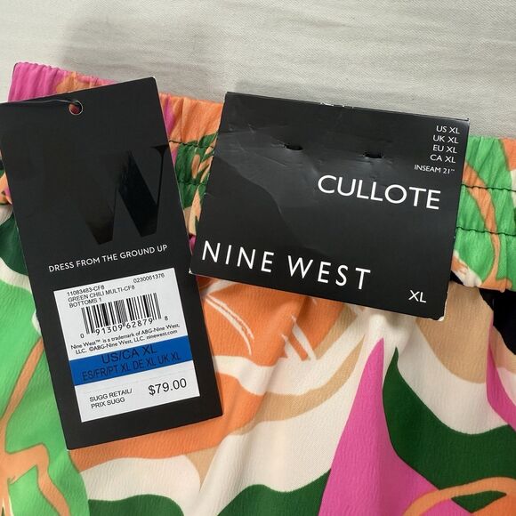 NWT Nine West Floral Culottes Pants Size XL Wide Leg Pull On Trouser Tropical - Picture 14 of 16